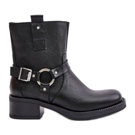 Zazoo 60480 Bottes isolées en cuir à talons bas, noir le noir