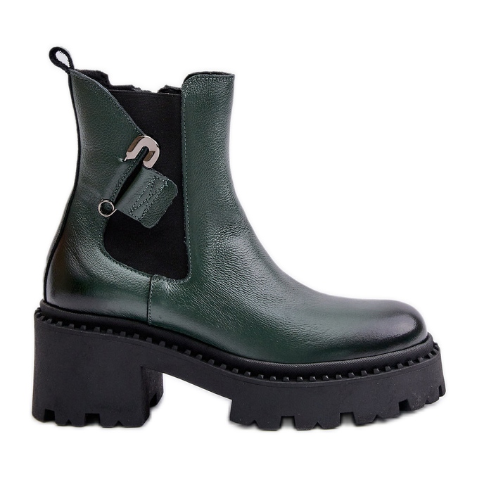 Zazoo 60490 Bottines isolées en cuir avec décoration, vert foncé le noir