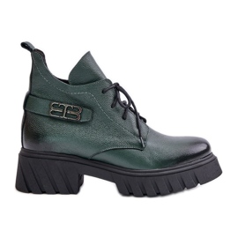 Zazoo 60483 Bottines basses en cuir pour femme Warmed Vert foncé
