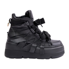 Baskets en cuir pour femmes sur une plateforme massive CheBello 4561 Noir le noir