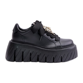 Baskets Pour Femmes Sur Semelle Massive Avec Décoration Dorée CheBello 4530 Noir le noir