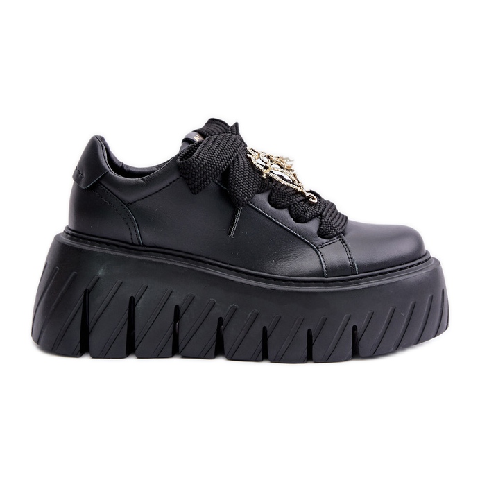 Baskets Pour Femmes Sur Semelle Massive Avec Décoration Dorée CheBello 4530 Noir le noir