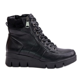 Bottines femme légères et isolées sur plateforme et compensée, Noir Savindria