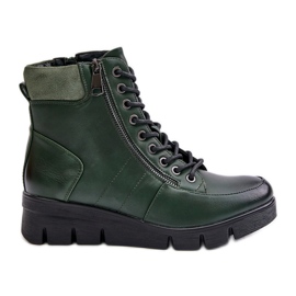 Bottines femme légères et isolées sur plateforme et compensée, vert foncé, Savindria Bottines femme légères et isolées sur plateforme et compensée, vert foncé, Savindria