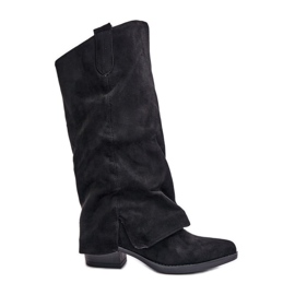 Jezzi Bottines à Talon Bas avec Tige Reversée pour Femme, Noir, Stinova