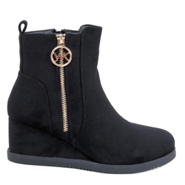 Vavin Bottines compensées noires avec fermeture éclair dorée