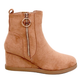 Bottines compensées Vavin Camel avec zip doré beige