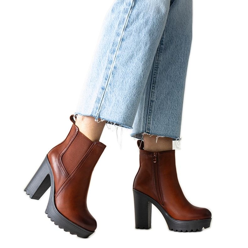 Bottines marron à talon haut de Maladi brun