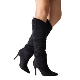 Bottines à talons hauts noires Aine à volants le noir