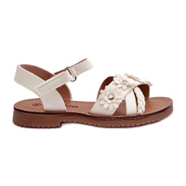 Sandales des filles fixées avec du fermeture scratch avec des fleurs blanches