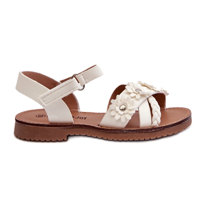 Sandales des filles fixées avec du fermeture scratch avec des fleurs blanches Sandales des filles fixées avec du fermeture scratch avec des fleurs blanches