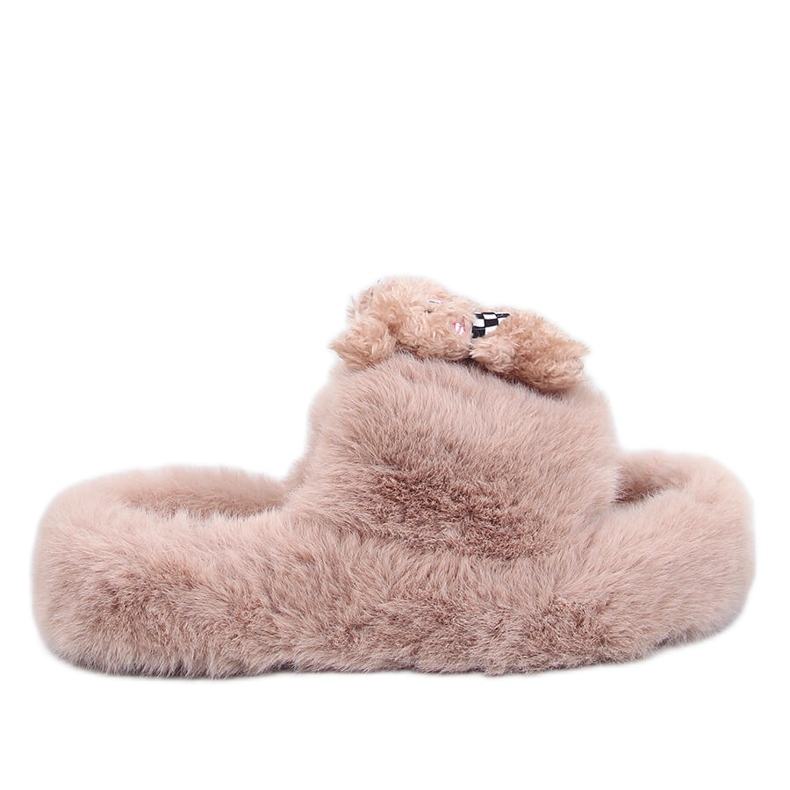 Bando Chaussons en fourrure kaki avec ours en peluche beige Bando Chaussons en fourrure kaki avec ours en peluche beige
