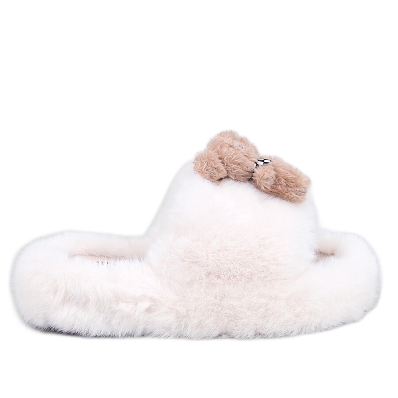 Bando Chaussons en fourrure beige avec ours en peluche