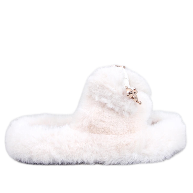 Burano Chaussons en fourrure beige avec un noeud et un ours en peluche