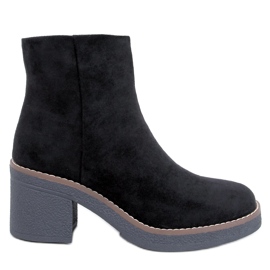 Eliza Bottines en daim noir à talon large le noir