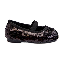 Ballerines de filles décorées de paillettes et d'un arc noir le noir