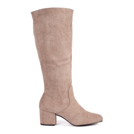 Bottines femme à talons en daim beige