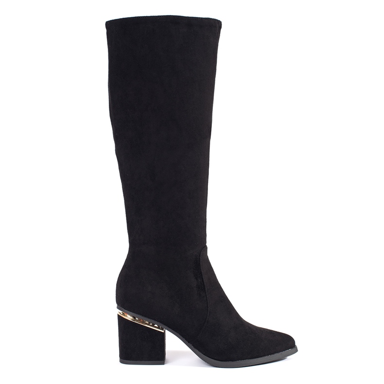 Bottines femme en daim noir sur le poteau le noir
