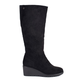 Bottines compensées femme en daim noir