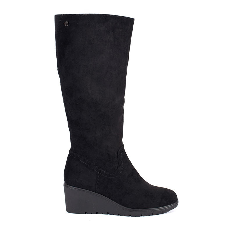 Bottines compensées femme en daim noir le noir