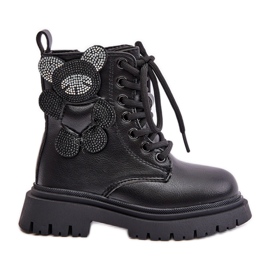 Bottines fille isolées avec ours en peluche et fermeture éclair, Noir Relobia