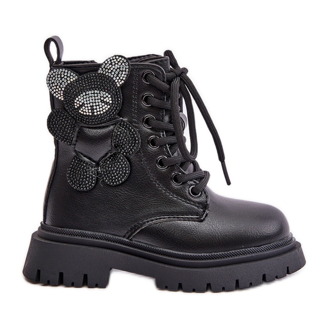 Bottines fille isolées avec ours en peluche et fermeture éclair, Noir Relobia le noir Bottines fille isolées avec ours en peluche et fermeture éclair, Noir Relobia le noir