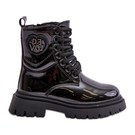 Bottes fille en cuir verni avec doublure en fourrure et fermeture éclair, noir Evaliraea