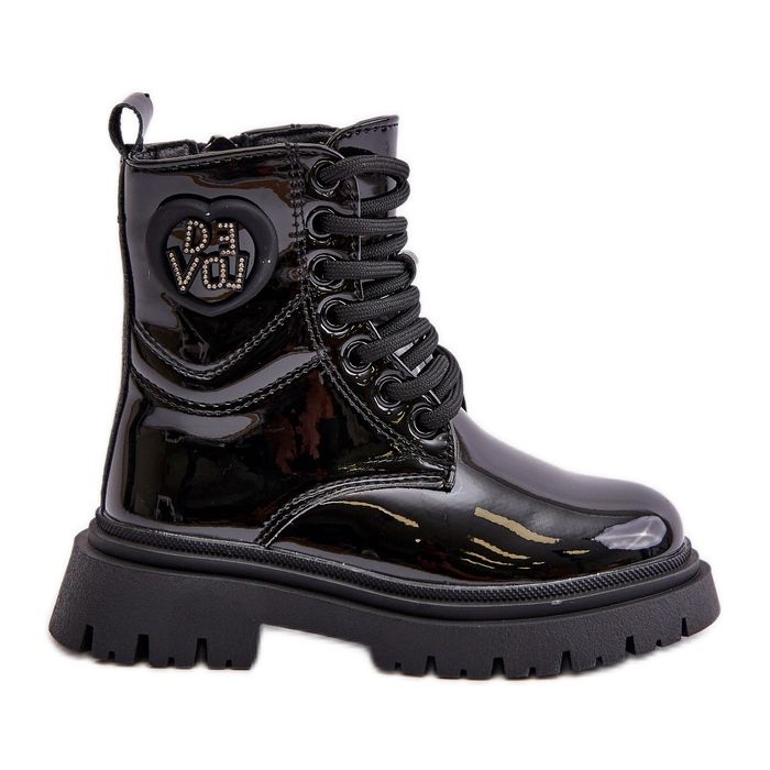 Bottes fille en cuir verni avec doublure en fourrure et fermeture éclair, noir Evaliraea le noir Bottes fille en cuir verni avec doublure en fourrure et fermeture éclair, noir Evaliraea le noir