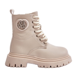 Bottines fille Evaliraea beiges avec doublure en fourrure et fermeture éclair