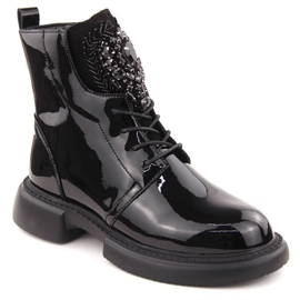 Bottines femme en cuir verni noir avec pierres Filippo DBT6568