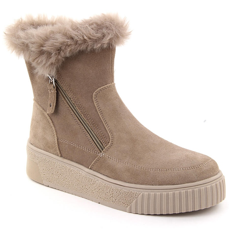 Bottines en cuir pour femme en daim beige avec fourrure Filippo DBT6484