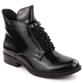 Bottines femme en cuir verni avec perles, noir S.Barski