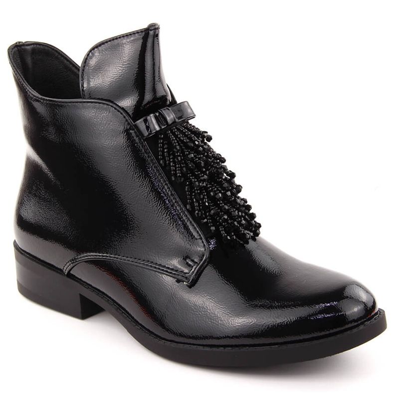 Bottines femme en cuir verni avec perles, noir S.Barski le noir