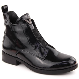 Bottines pour femmes en cuir verni avec zircons noirs par S.Barski