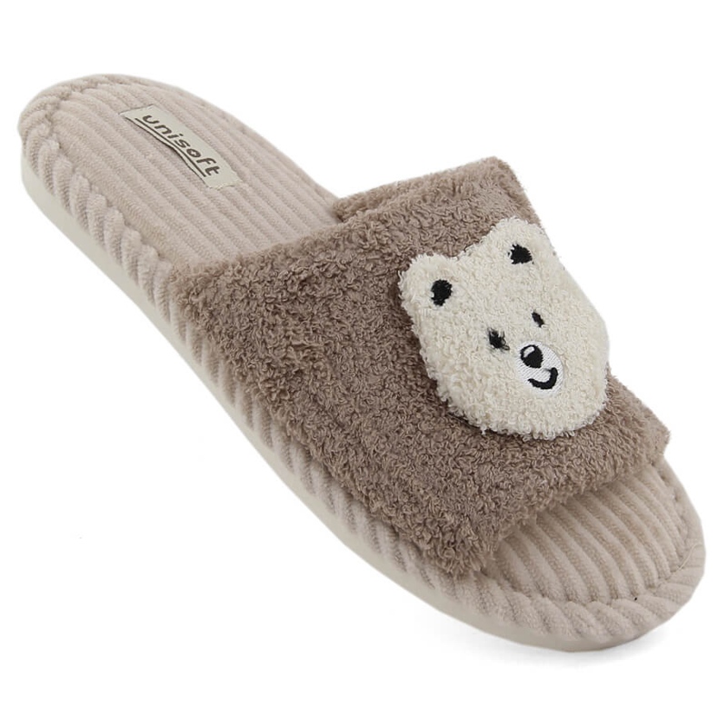 Chaussons de maison pour femmes avec ours en peluche, beige Unisoft 6646