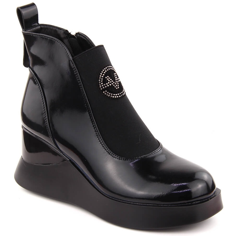 Bottines compensées en cuir pour femme, noires, Vinceza 66703 le noir Bottines compensées en cuir pour femme, noires, Vinceza 66703 le noir