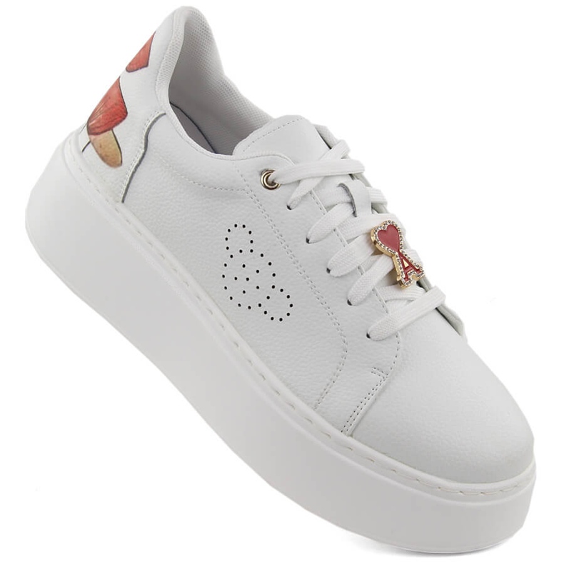 Chaussures de sport en cuir sur plateforme, blanches Vinceza 89101
