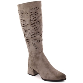 Bottines ajourées isolées en daim pour femme kaki Potocki 12506 beige