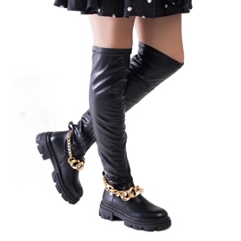 Bottines plates noires avec chaîne d'Aruen le noir