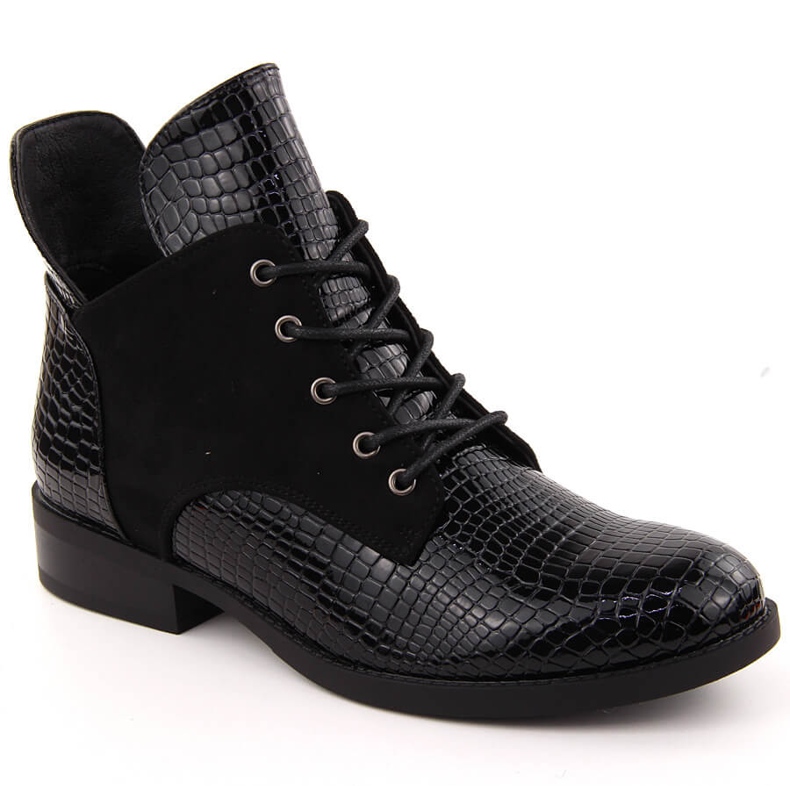 Bottines en cuir verni pour femmes, noires, Vinceza 16477 le noir