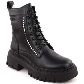 Bottines de travail du cuir isolées à rivets pour femme, noires Big Star OO274A255 le noir