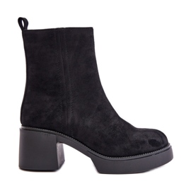 Bottes Femme Eco Daim Sur Talon Haut Chaud Noir Meriluna le noir