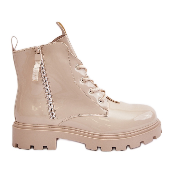 Bottes Ouvrières Vernies Pour Femme, Isolées, Avec Inscriptions Beiges, Zinfreya Bottes Ouvrières Vernies Pour Femme, Isolées, Avec Inscriptions Beiges, Zinfreya