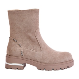 Bottines isolées pour femmes en éco-daim avec fermeture éclair, Beige Narilie