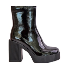 S.Barski Bottes pour femmes en cuir verni sur un talon haut massif isolées D&amp;A CR42-189 Noir