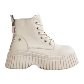 Bottines Trappeur Isolées En Cuir Sur Semelle Massive GOE OO2N4127 Beige Clair