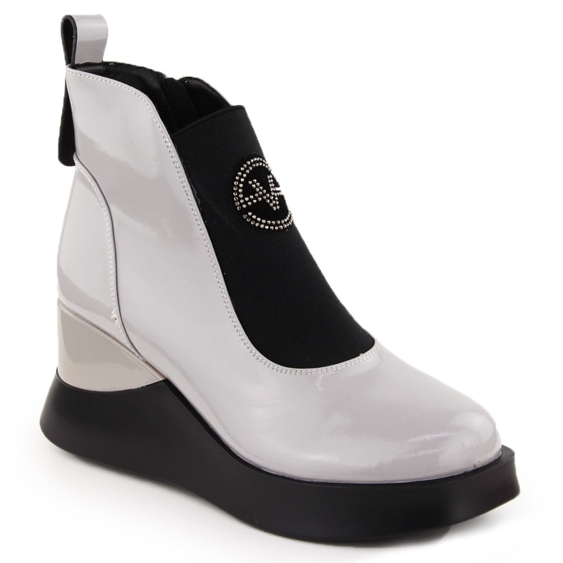 Bottines compensées en cuir gris pour femme Vinceza 66703