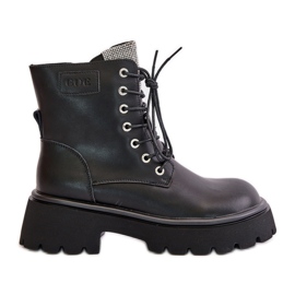 Bottes de travail isolées en cuir pour femmes avec zircones cubiques GOE OO2N4125 noir