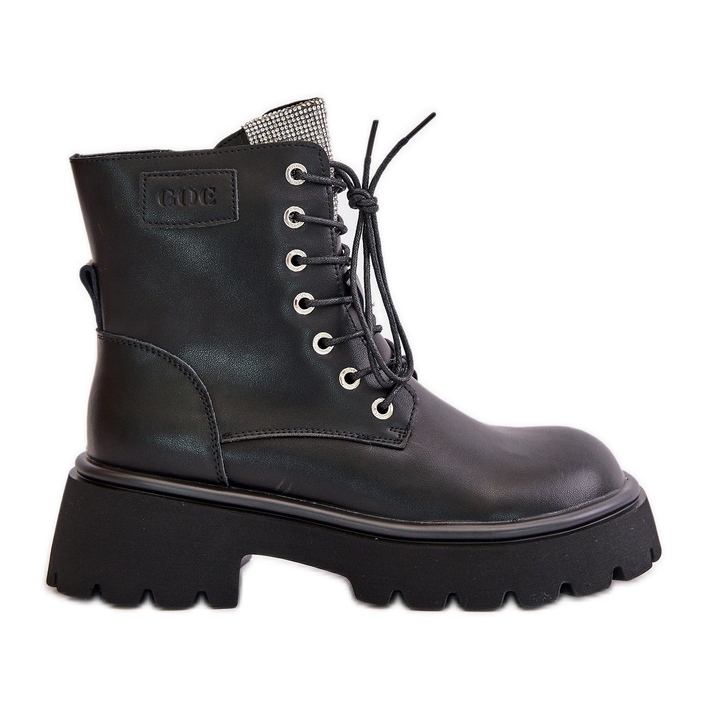 Bottes de travail isolées en cuir pour femmes avec zircones cubiques GOE OO2N4125 noir le noir