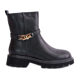 Bottes en cuir pour femmes avec une sangle isolée GOE OO2N4150 noir le noir